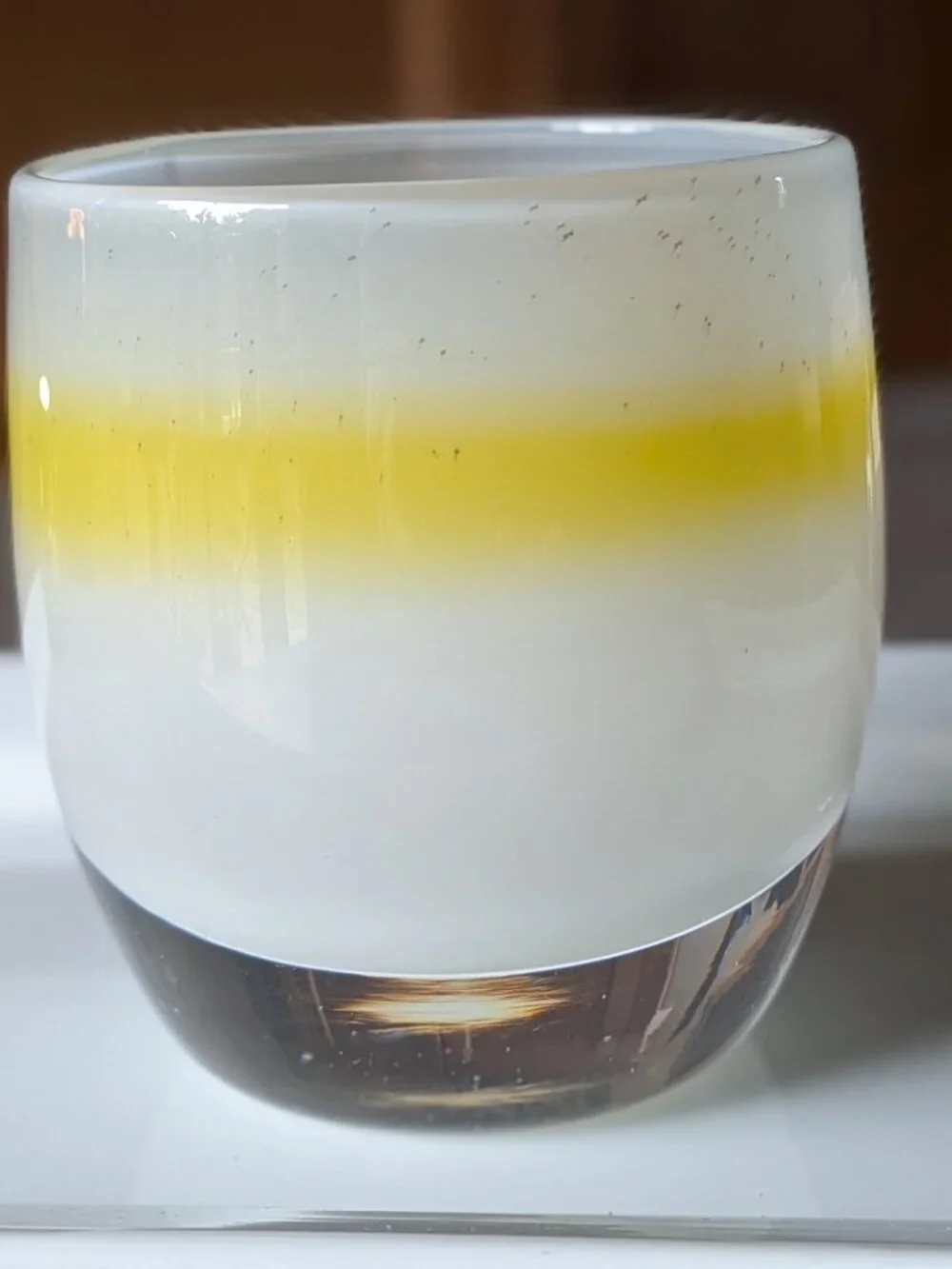 White/Yellow Glassbaby Votive Candle Holder